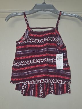 Girls Strappy Boho Print Tank Top in Burgundy and Red